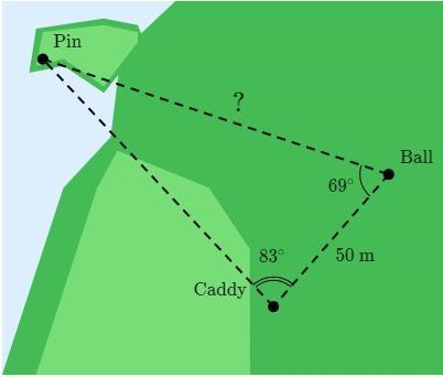 Curt needs to hit his next shot close to the pin, which is surrounded by water. There-example-1