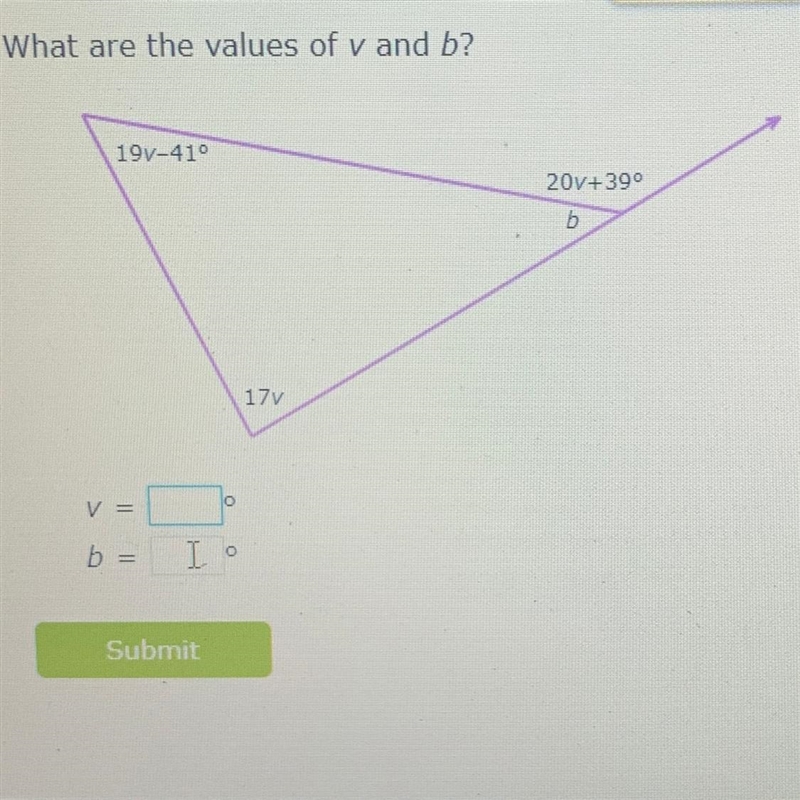 What are the values of v and b? (geometry question)-example-1