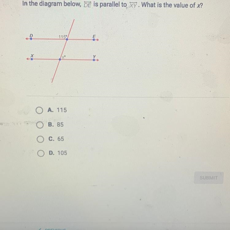 2 Points In the diagram below, DE is parallel to 7. What is the value of x? 2 119 F-example-1