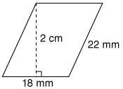 What is the area of the following parallelogram in square centimeters? 396 cm2 360 cm-example-1