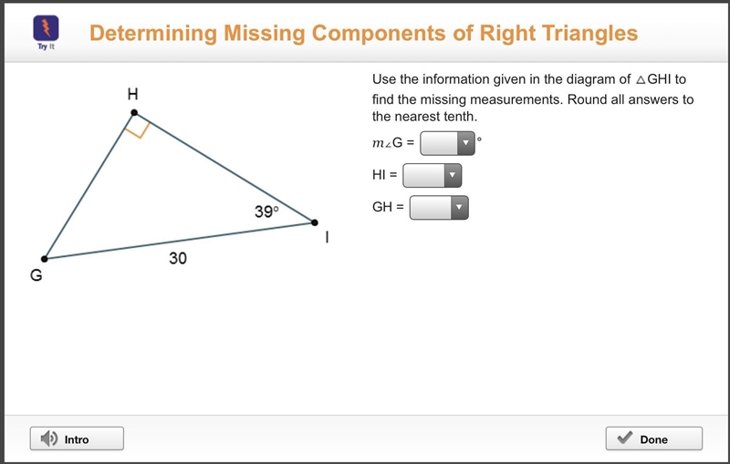 Use the information given in the diagram of TriangleGHI to find the missing measurements-example-1