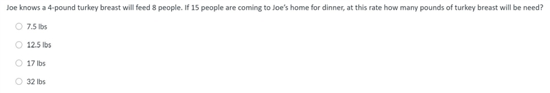 Joe knows a 4-pound turkey breast will feed 8 people. If 15 people are coming to Joe-example-1