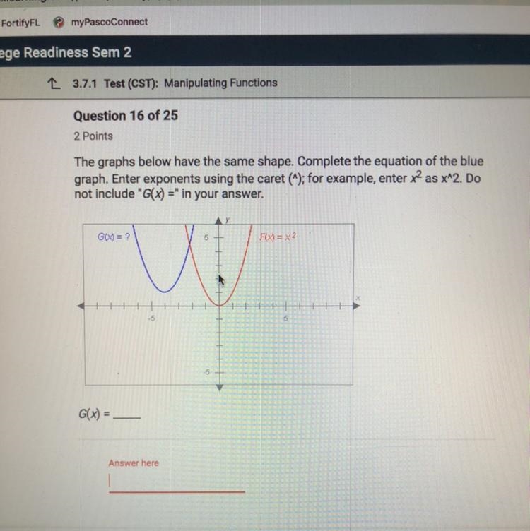 The graphs below have the same shape complete the equation of the blue graph-example-1