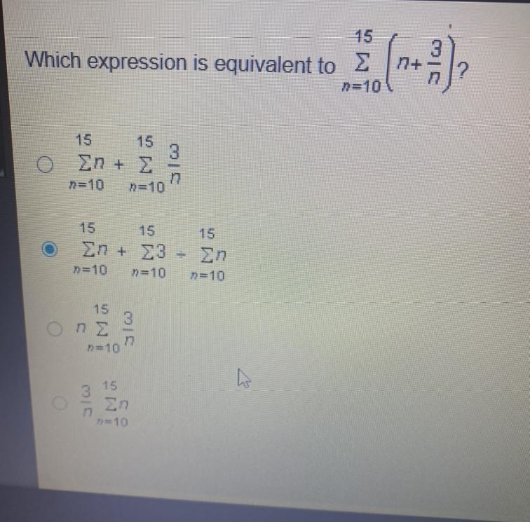 Which expression is equivalent to 15 (n+3/n) ? £ N=10-example-1