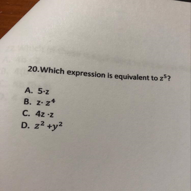 Which expression is equivalent to z to the fifth power-example-1