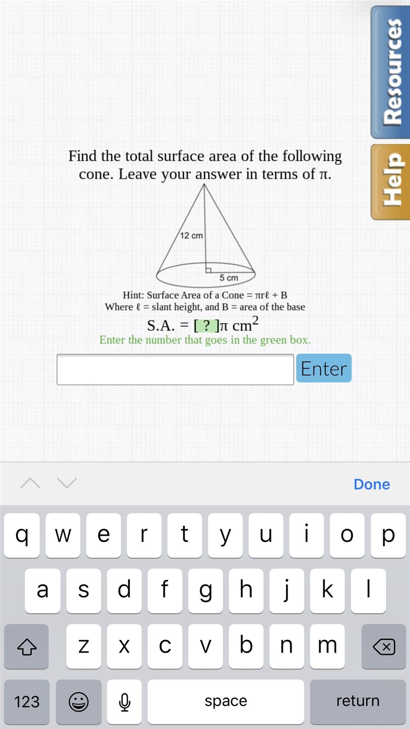 Find the total surface area of the following cone. Leave your answer in terms of pi-example-1