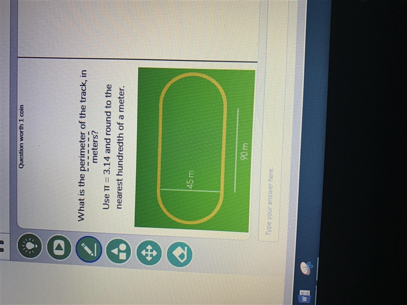 What is the perimeter of the track in meters use TT= 3.14 and round to the nearest-example-1