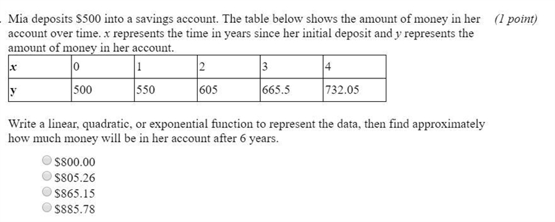 Mia deposits 500$ into a savings account. The table below represents the amount of-example-1