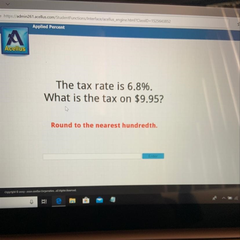 The tax rate is 6.8 what is the tax on $9.95-example-1