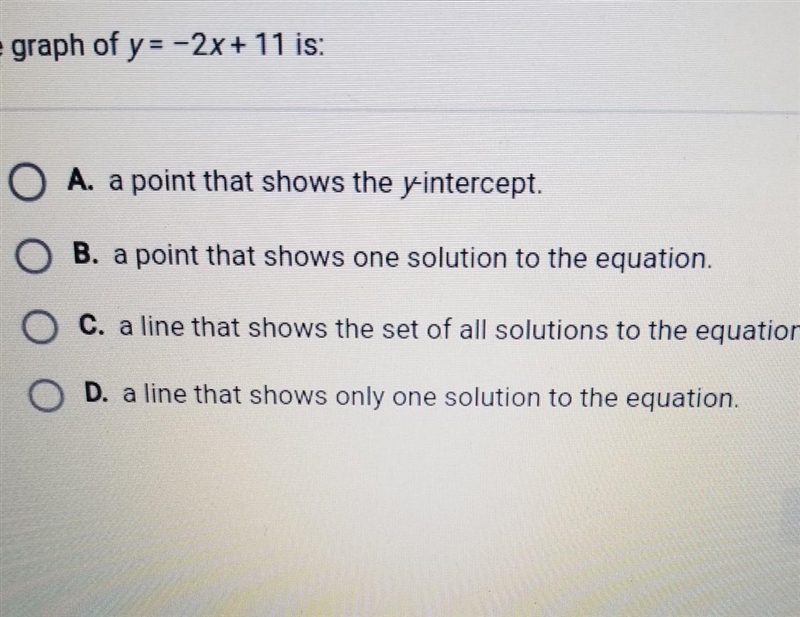 The graph of y equals negative 2x + 11 is​-example-1