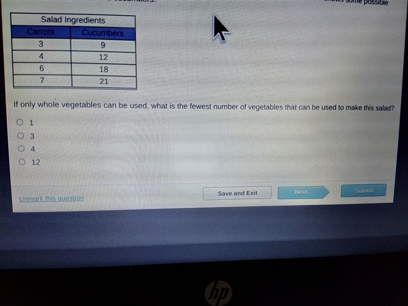 In a salad recipe, the ratio of carrots to cucumbers must remain constant. The table-example-1