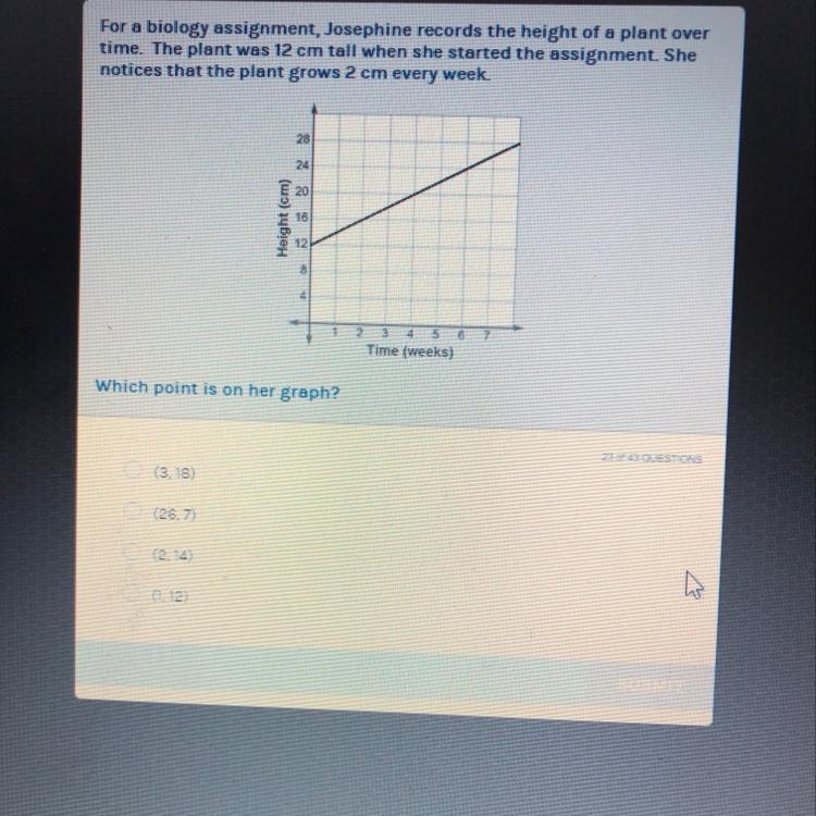 For a biology assignment, Josephine records the height of a plant over time. The plant-example-1