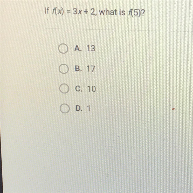 If f(x) = 3x + 2, what is f(5)?-example-1