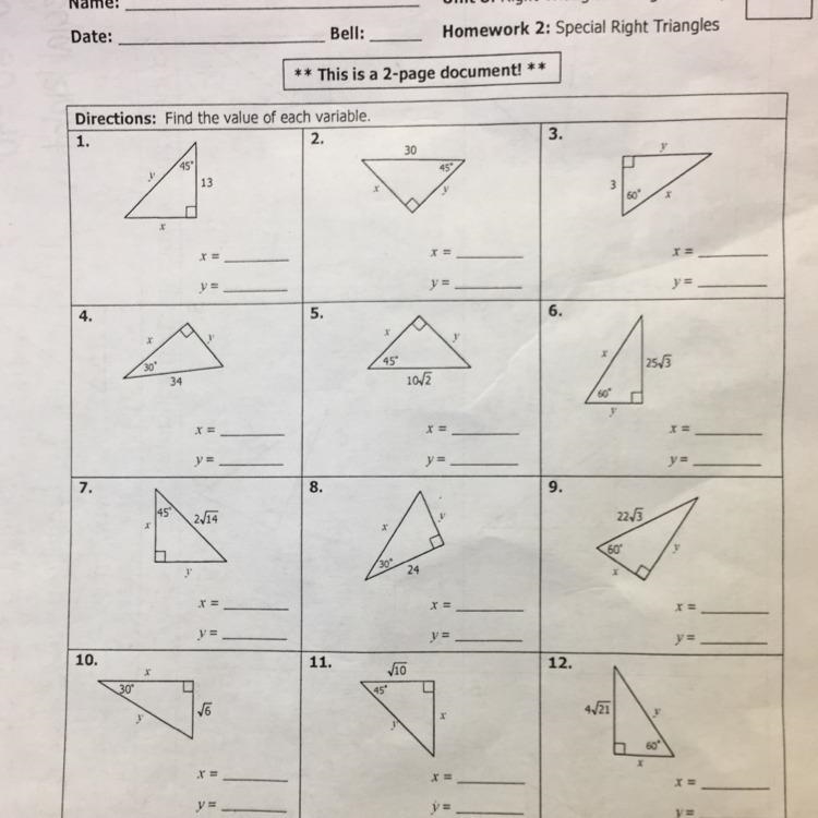 Special right traingles (30, 60, 90 45, 45, 90-example-1