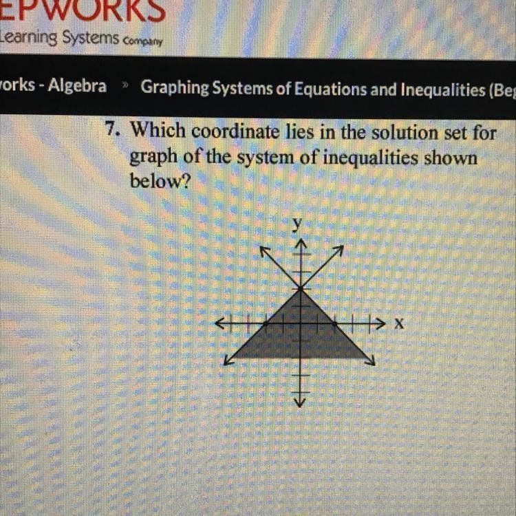 7. Which coordinate lies in the solution set for graph of the system of inequalities-example-1