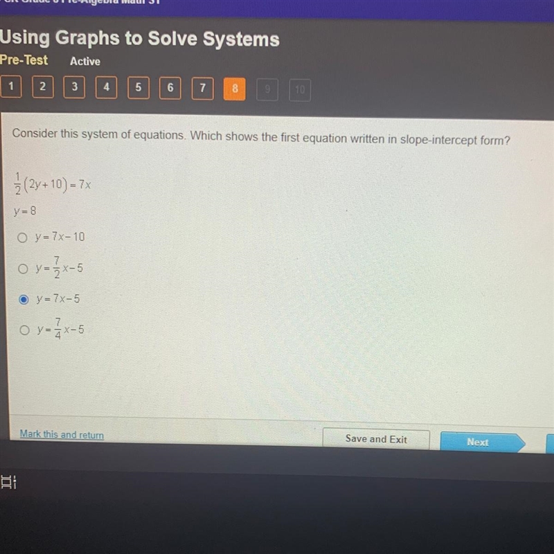 Consider this system of equations. Which shows the first equation written in slope-example-1