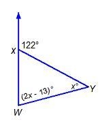 Triangle WXY has the interior and exterior angles shown below. Triangle X W Y. Angle-example-1