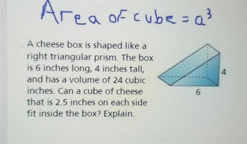 A cheese box is shaped like a right triangular prism. The box is 6 inches long, 4 inches-example-1