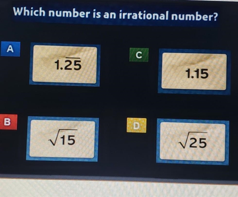 Which number is an irrational number? Need answered ASAP. Will Mark 3. ​-example-1