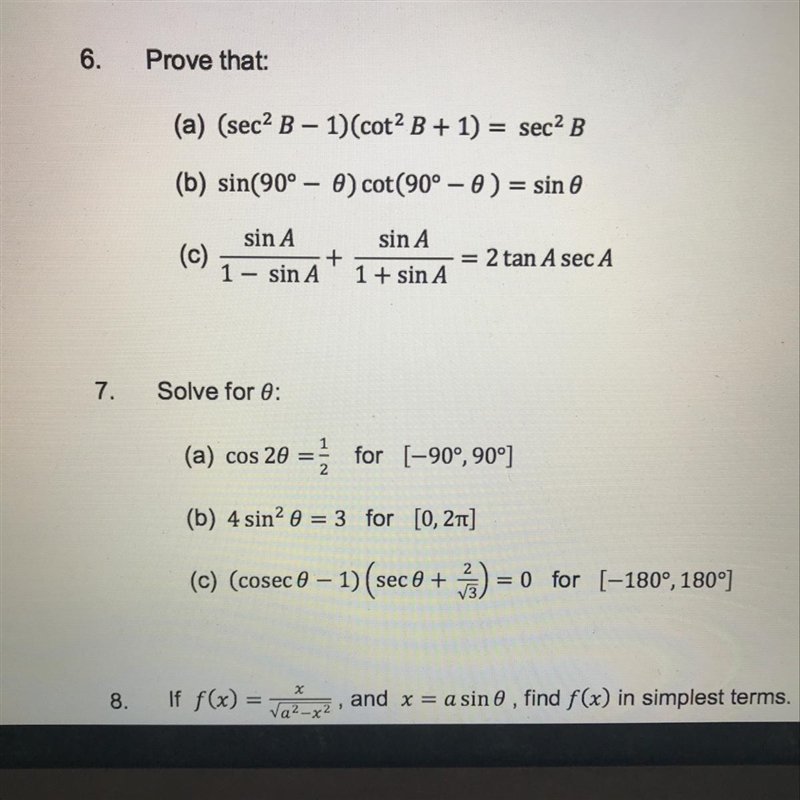 Need help with Question seven, on the topic of trigonometric functions.-example-1