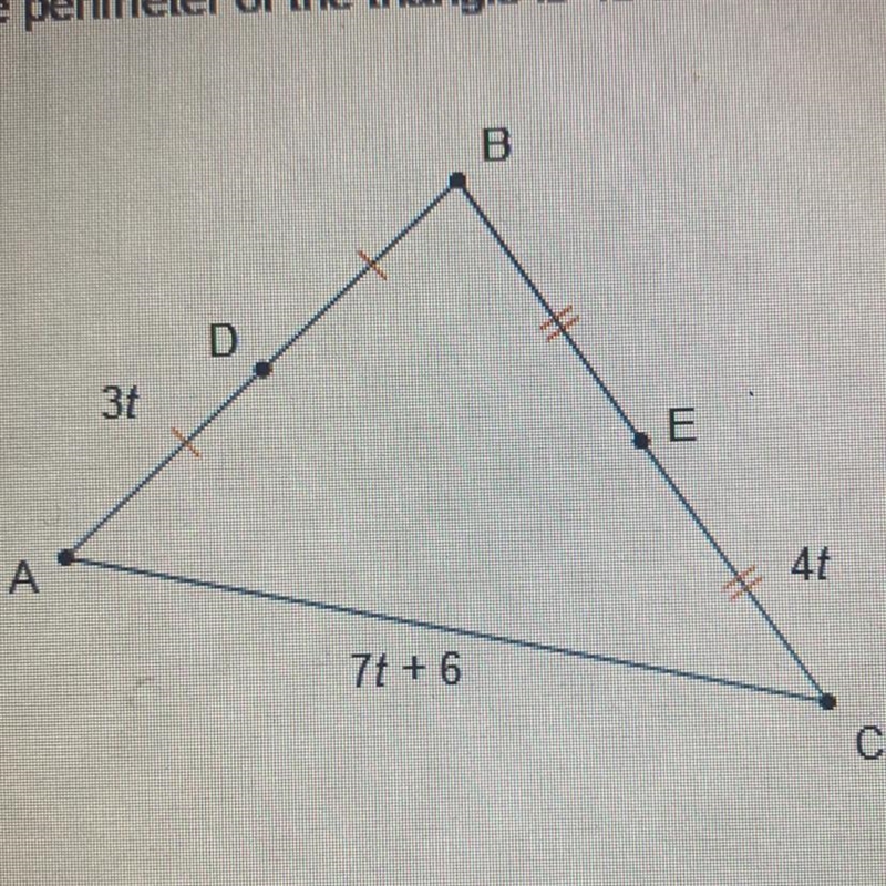 Points D and E are midpoints of the sides of triangle ABC. The perimeter of the triangle-example-1