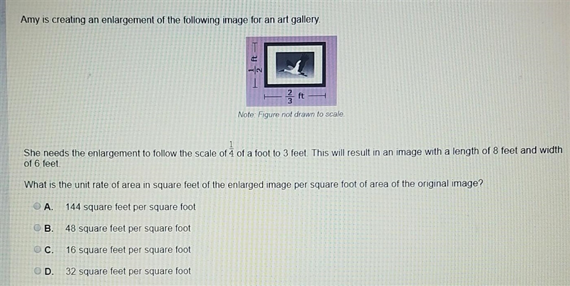 what is the unit rate of area in square feet of enlarged image per square foot of-example-1