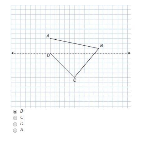 K12 QUESTION!!! The figure is reflected across the dotted line. Which point does not-example-1