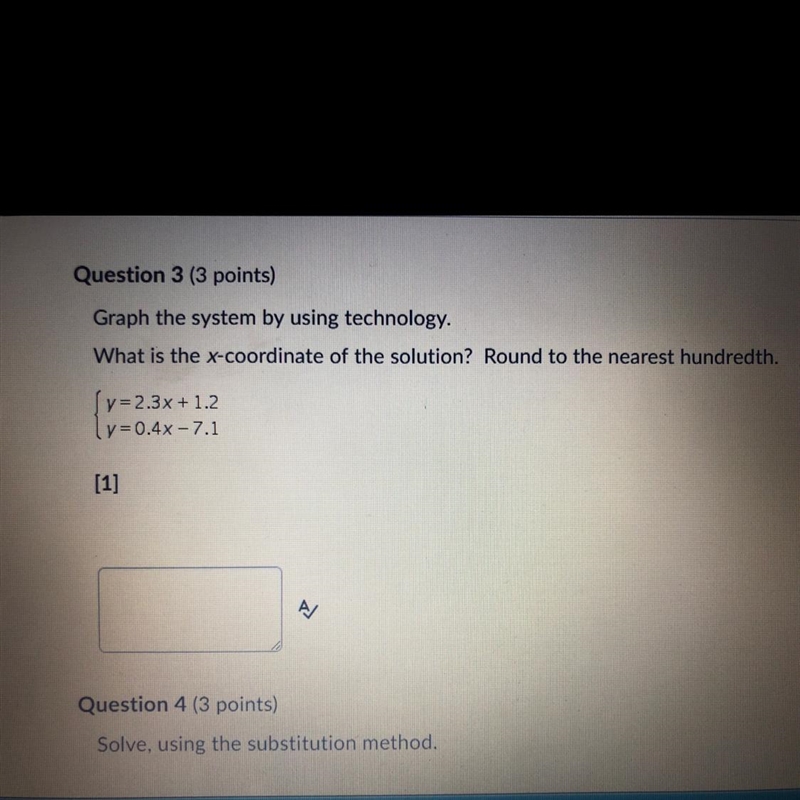 Graph the system by using technology. What is the x-coordinate of the solution? Round-example-1