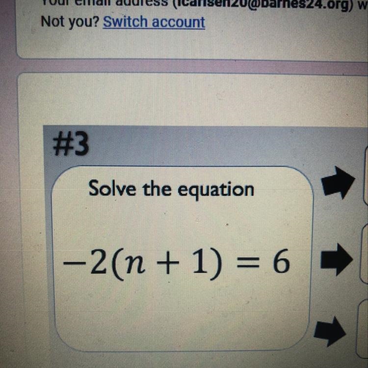 Solve the equation -2(n + 1) = 6 (PLEASE HELP)-example-1