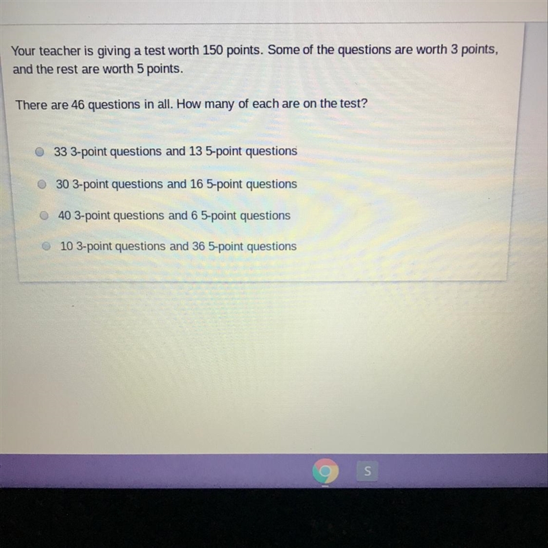 There are 46 questions in all. How many of each are on the test?-example-1