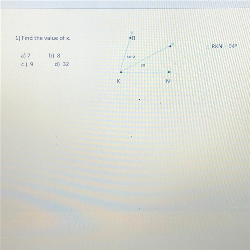 1) Find the value of x. RKN = 640 a) 7 c) 9 b) 8 d) 32 ???? ASAP-example-1