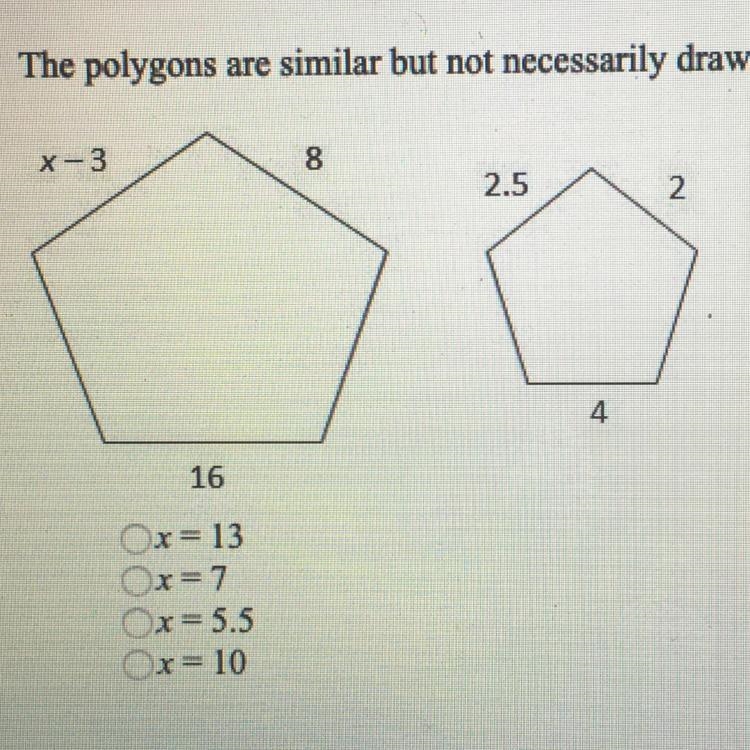 The polygons are similar but not necessarily drawn to scale. What is the value of-example-1