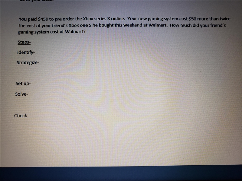 Can someone help me its urgent:( ?? Solve the following problem using the 5 steps-example-1