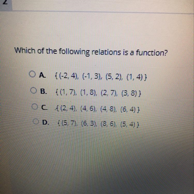 Which of the following relations is a function ?-example-1