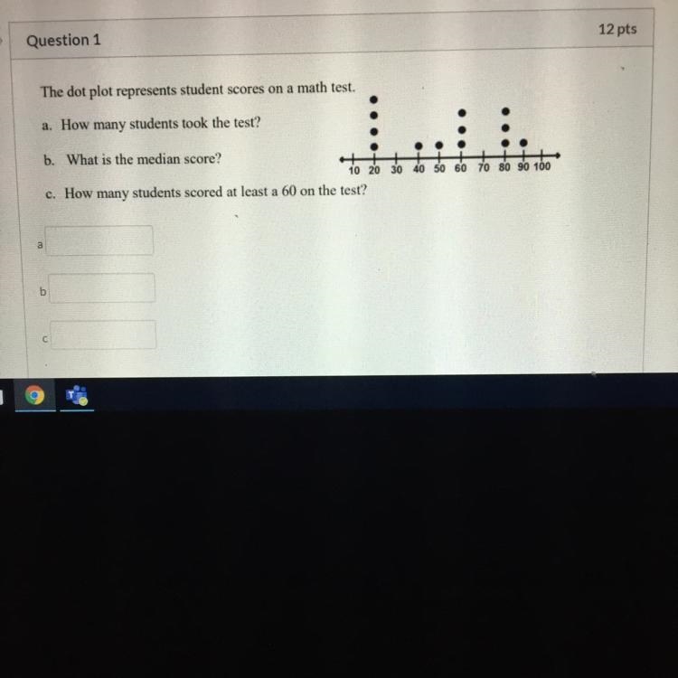 Please help !!!!!!due today The dot plot represents student scores on a math test-example-1