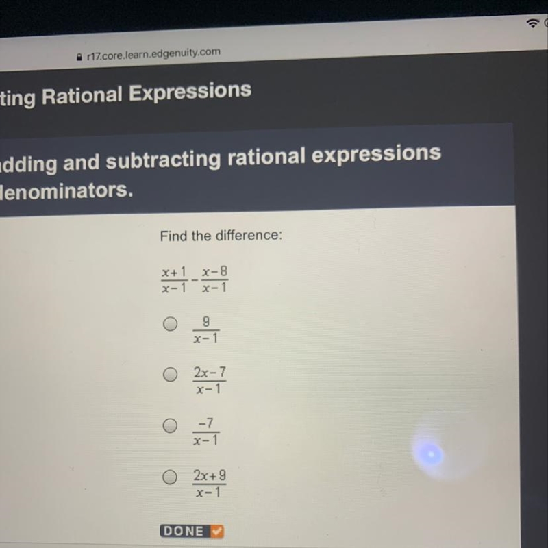 Find the difference: X+ 1 χ-1 x-8 X-1 Ο X - T Ο 2x-7 χ- 1 Ο X-1 Ο 2x+9 X- 1-example-1