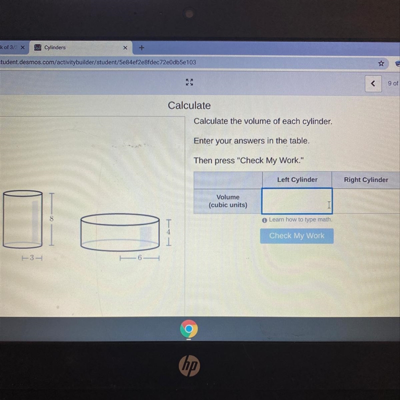 Calculate the volume of each cylinder. enter your answers in the table.-example-1