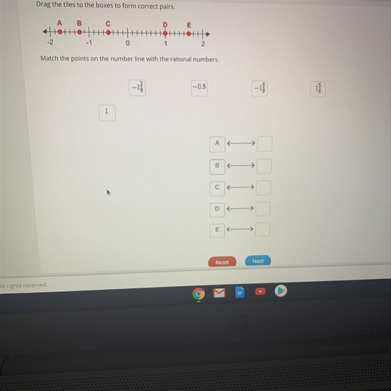 Match the points on the number line with the rational numbers.-example-1