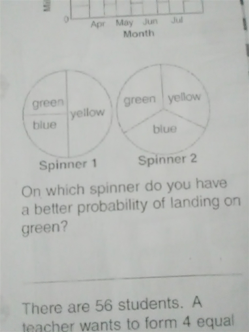 On which spinner do you have a better probability of landing on green?-example-1