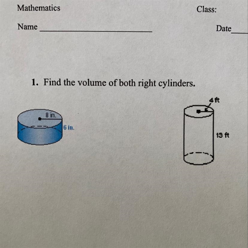 1. Find the volume of both right cylinders.-example-1