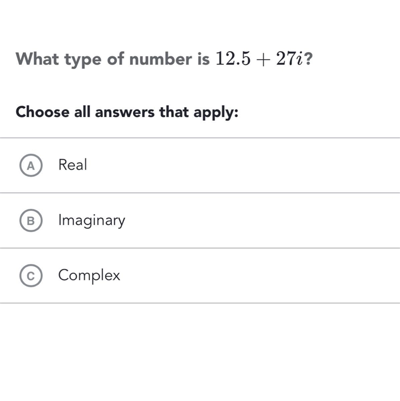 What type of number is 12.5+27i?-example-1