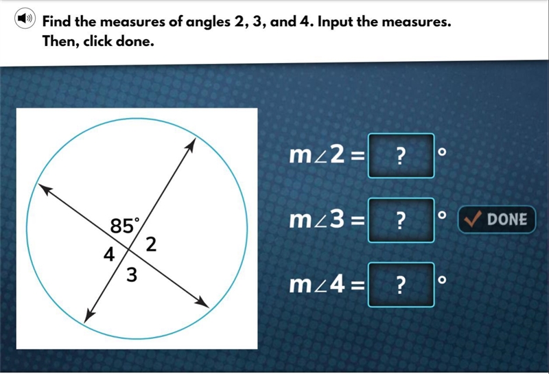 Find the measures of angles 2,3 and 4. input the measures then click done-example-1