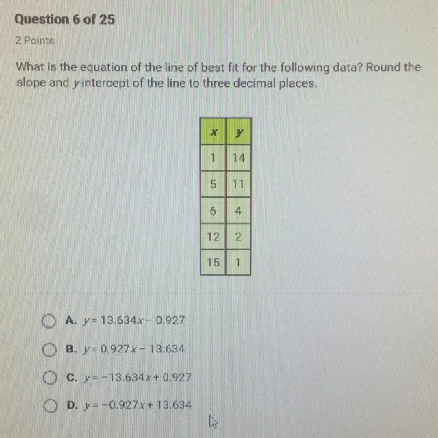 What is the equation of the line of the best fit for the following data? Round to-example-1