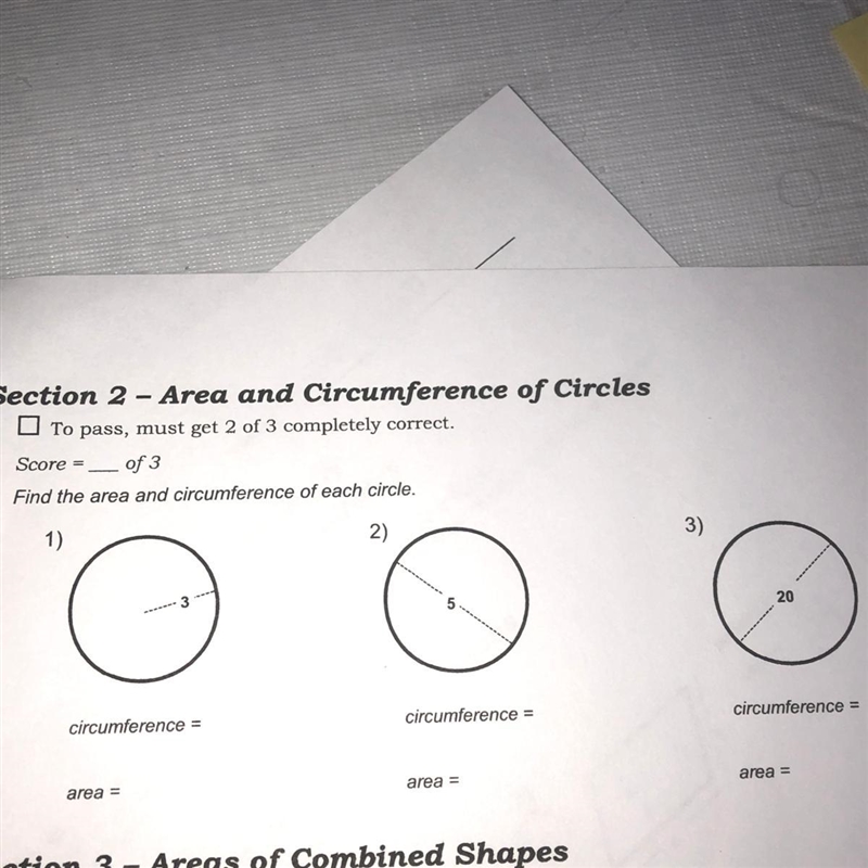 What is the circumference and are of these 3 circles-example-1