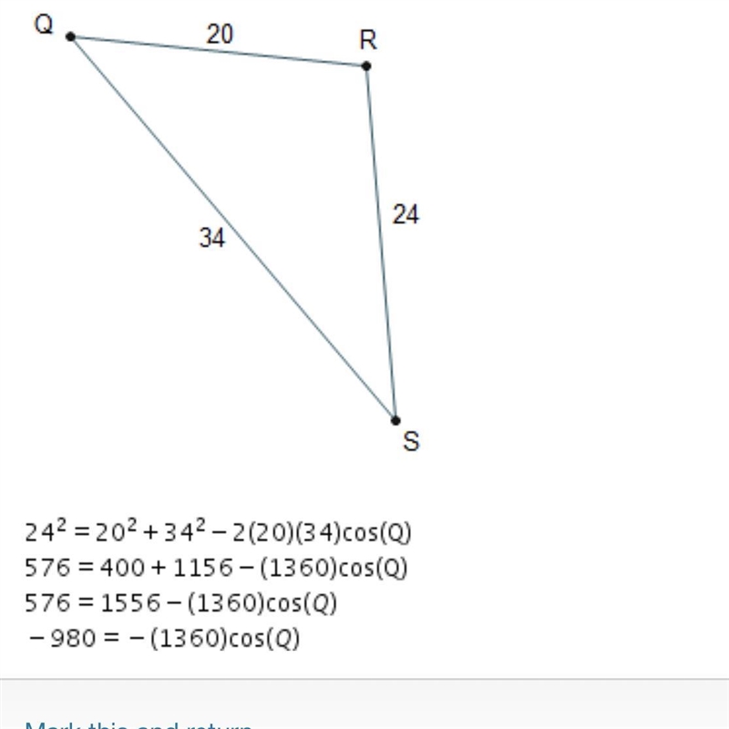 To the nearest whole degree, what is the measure of Angle Q? 44º 49º 54º 59º-example-1