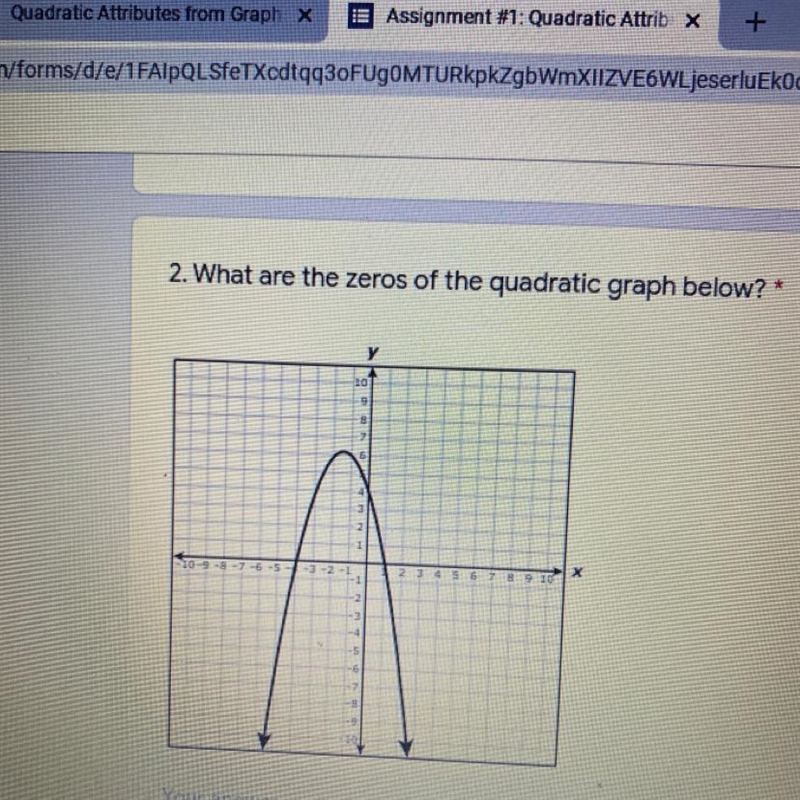 What are the zeros of the quadratic graph below ?-example-1