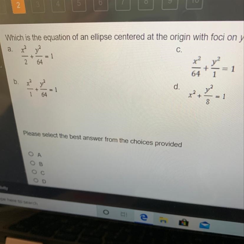 Which is the equation of an ellipse centered at the origin with foci on y-axis, x-example-1