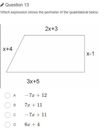 Which expression shows the perimeter of the quadrilateral below?-example-1