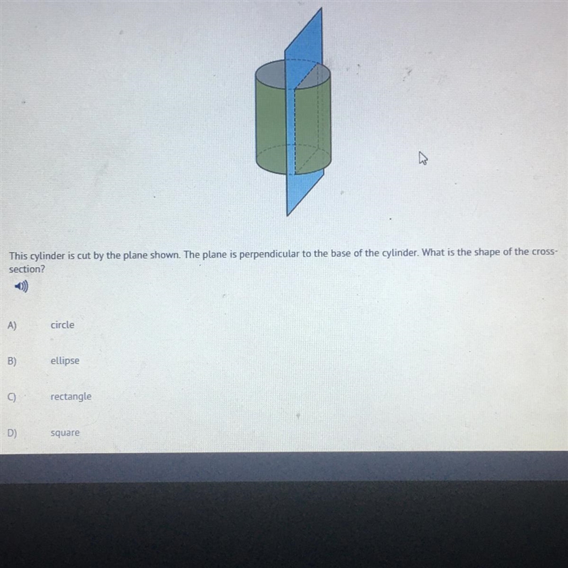 This cylinder is cut by the plane shown. The plane is perpendicular to the base of-example-1