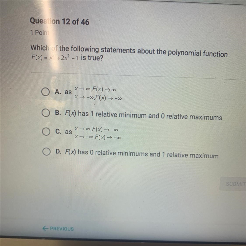 Which of the following statements about the polynomial function F(x) = x+2x2 - 1 is-example-1